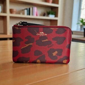 Coach Corner Zip Bright Poppy Leopard Wristlet (NWT)
